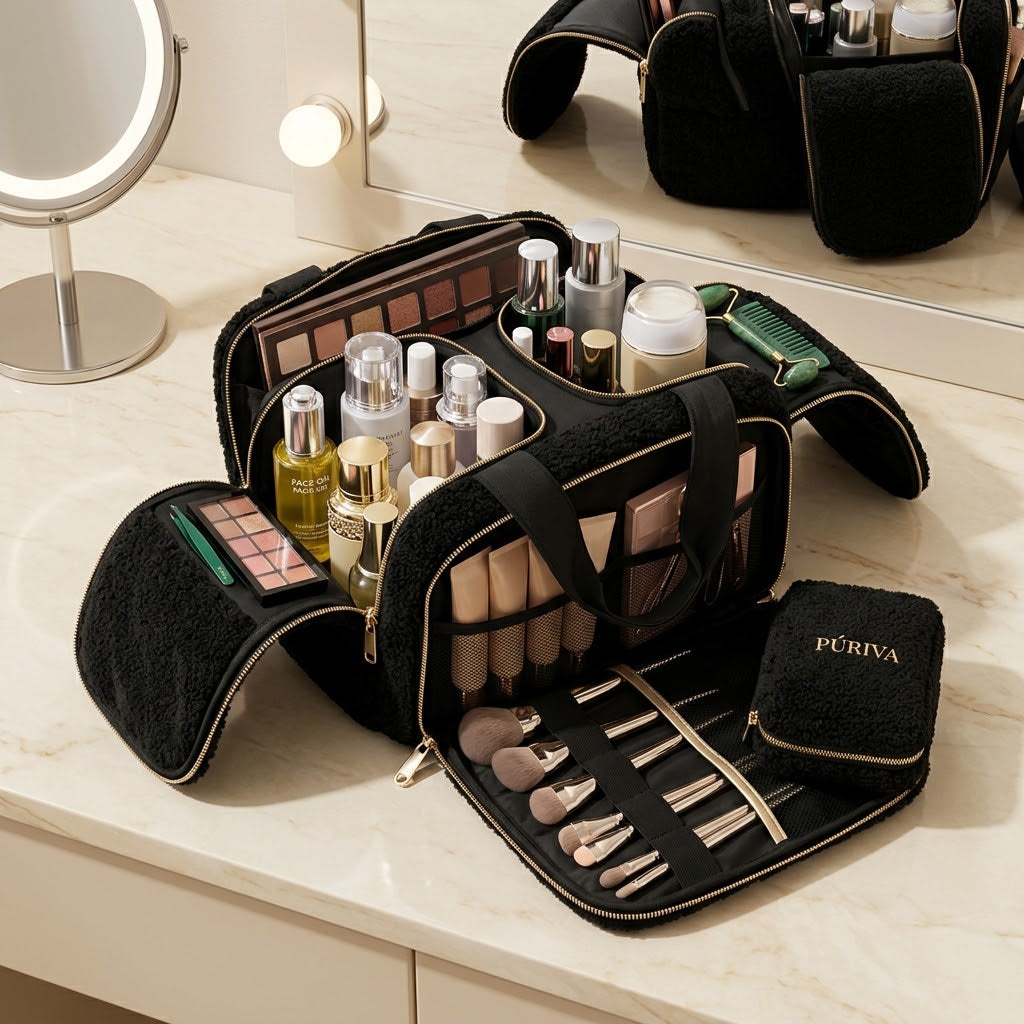 PÚRIVA PlushCarry™ Double-Wide Makeup & Toiletry Bag