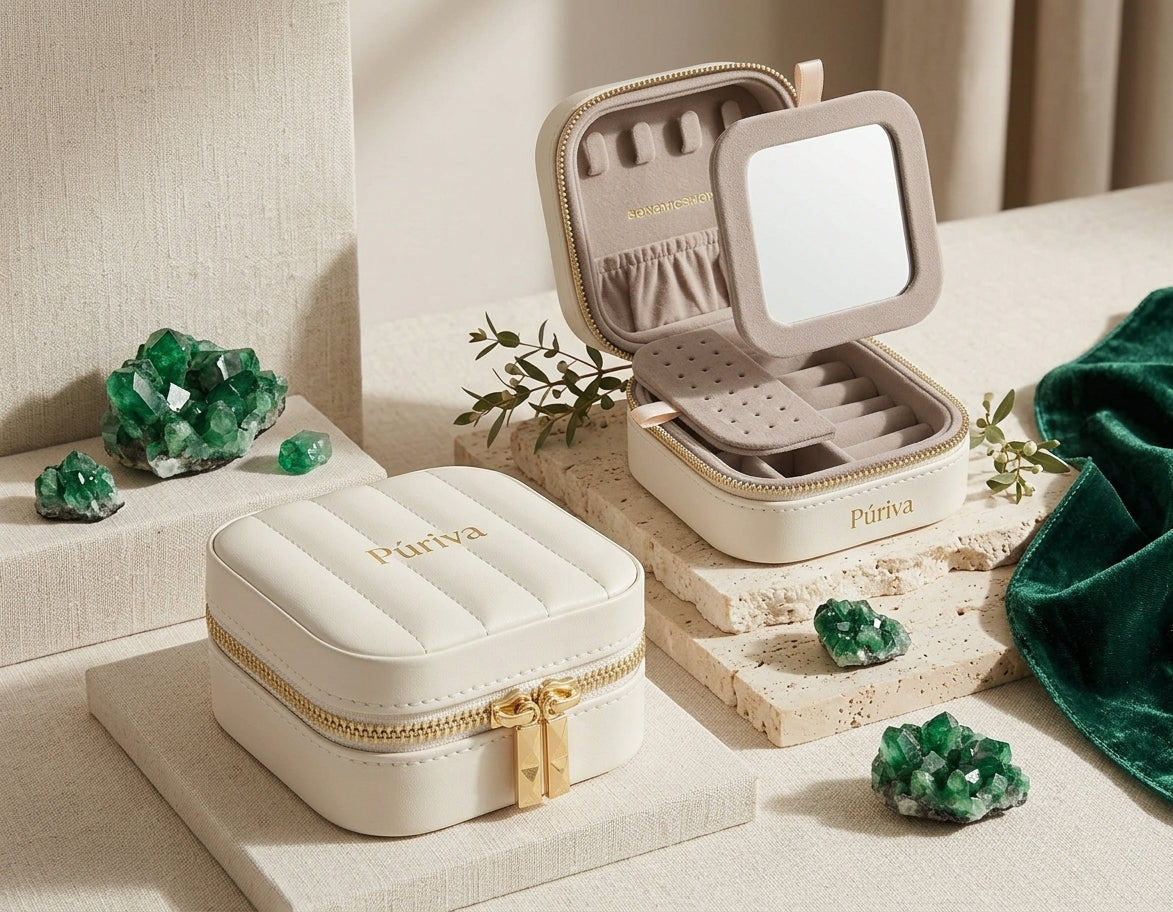 PÚRIVA JewelNest™ Velvet-Lined Travel Jewellery Box with Mirror