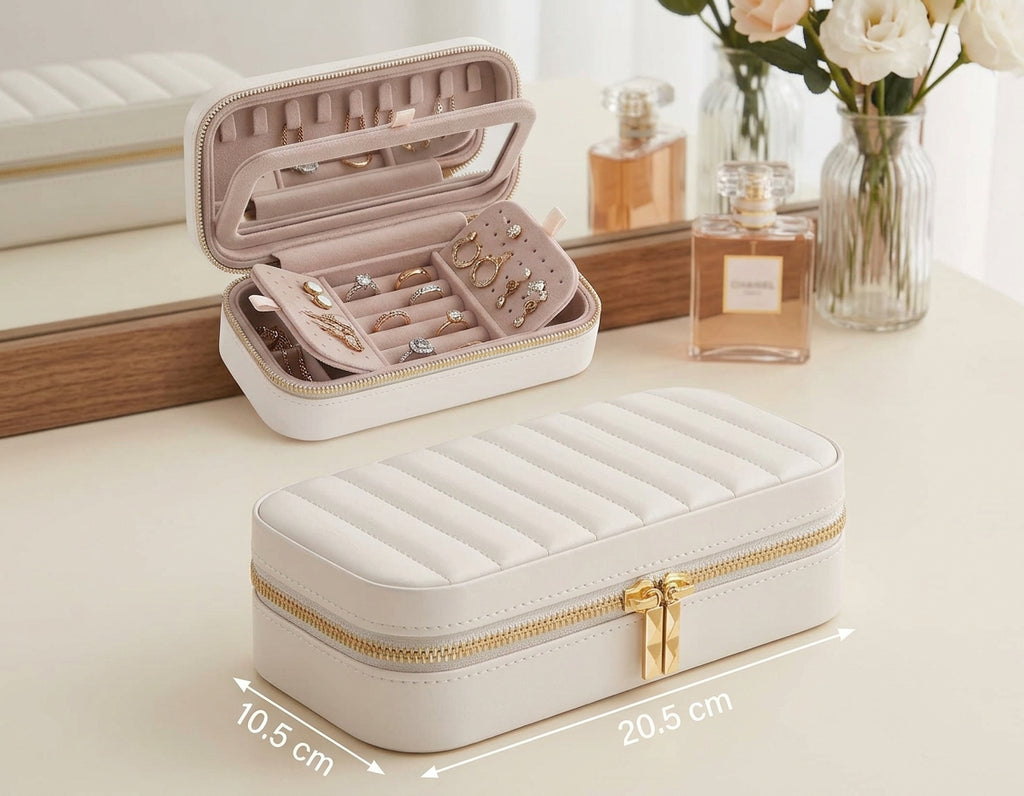 PÚRIVA JewelNest™ Velvet-Lined Travel Jewellery Box with Mirror