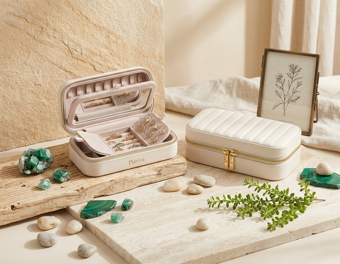 PÚRIVA JewelNest™ Velvet-Lined Travel Jewellery Box with Mirror